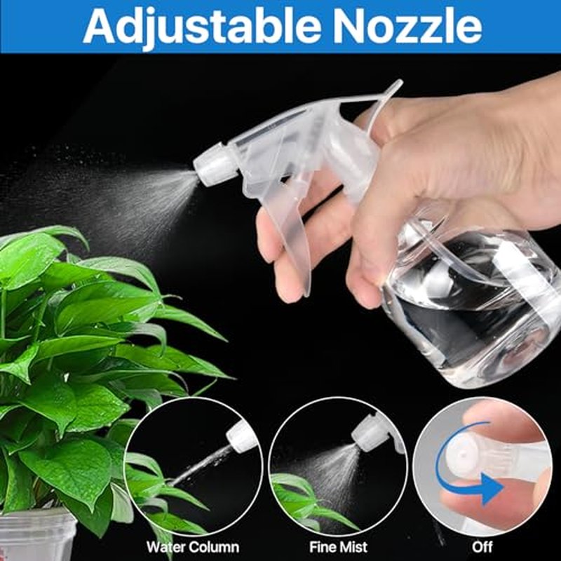 24 Pcs Empty Plastic Spray Bottles 8 oz, Clear Mini Spray Bottles with Measurement Adjustable Nozzle, Refillable Spray Bottle for Hair Plant Kitchen Bath