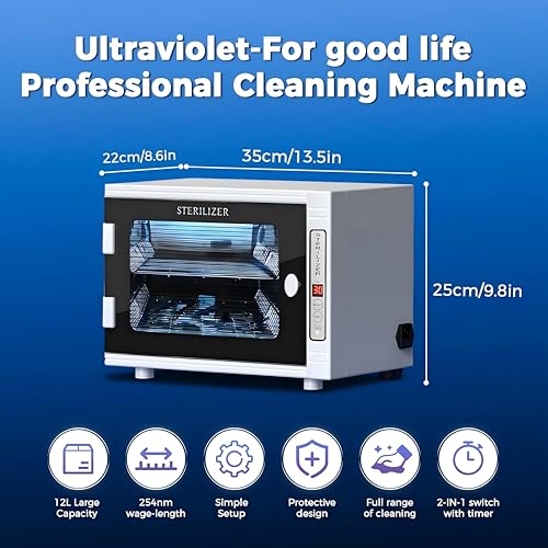 UV Nail Tool Sterilizer 12L Autoclave Machine for Salons & Home Use