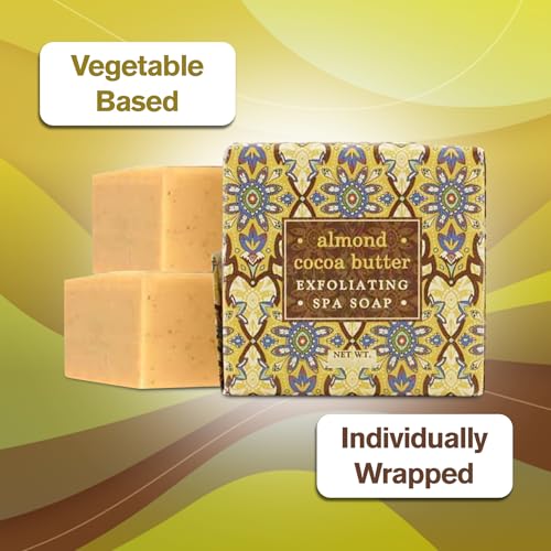 Greenwich Bay ALMOND COCOA BUTTER Scented Exfoliating Bar Soaps - 12 Pack of Mini 1.9 oz. Botanical Scented Bars - Perfect for Guest Bath, Airbnb, Salon, Spa, Hotel - Elegant Wrappers