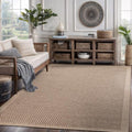 Indoor Outdoor 5x7 Checkered Jute Look Rug - Natural Fiber Area Rug for Living Room & Patio