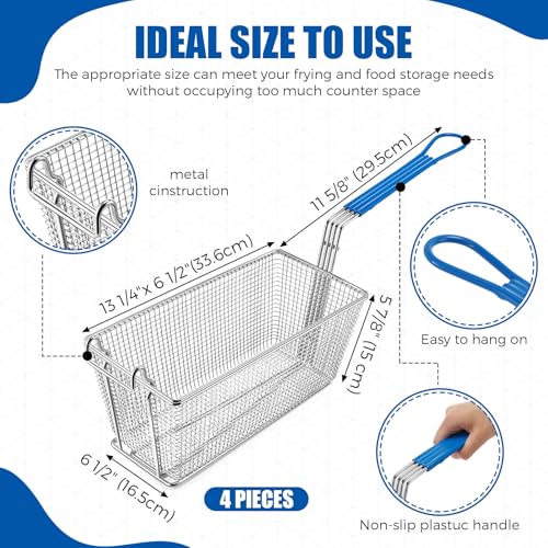 Umigy 4-Pack Deep Fryer Baskets 13.25 x 6.5 x 6 inches, Heavy Duty Iron with Non-slip Handle