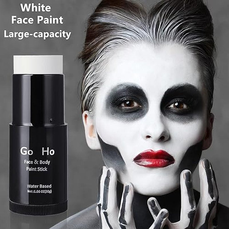 Go Ho White and Black Face Paint Stick,Full-coverage Washable Face Body Paint for Art Theater Halloween Cosplay Skull Zombie Vampire Skeleton Clown SFX Makeup
