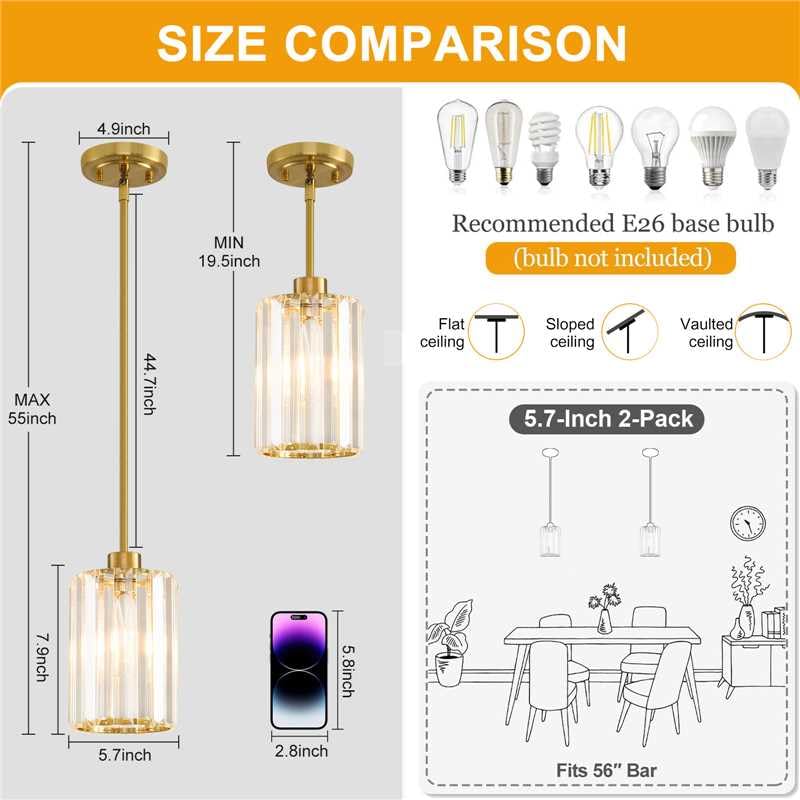 YUEXCDShome 2 Pack Brushed Gold Modern Pendant Lights for Kitchen Island No Assembly