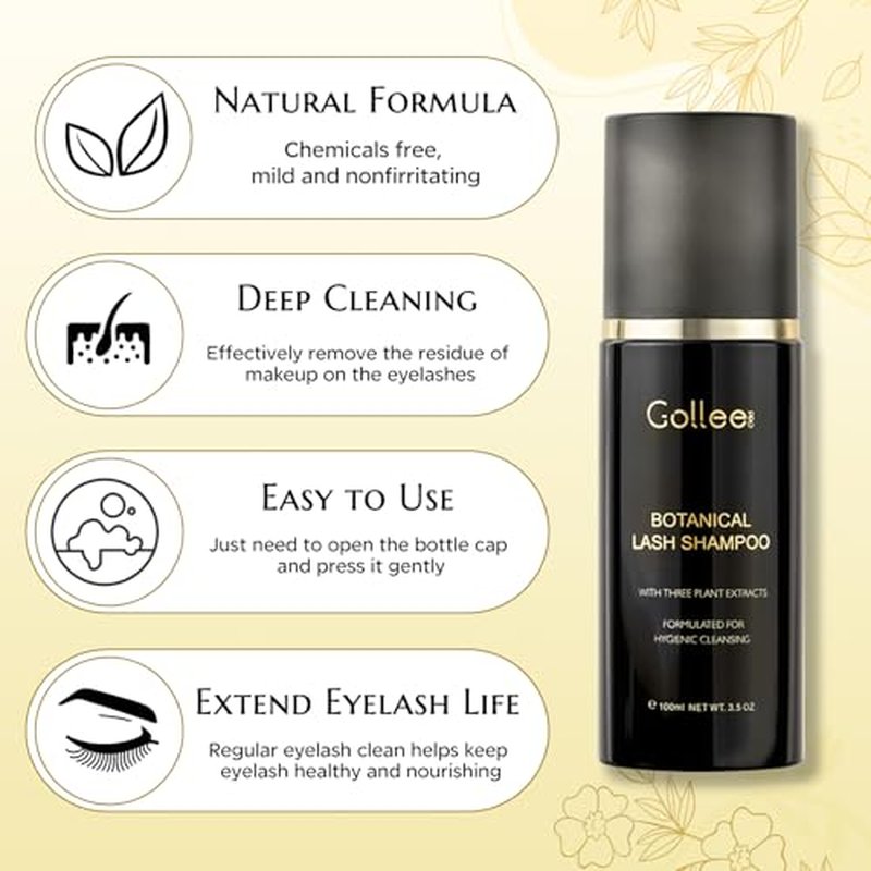 Lash Shampoo -100 ML Eyelash Shampoo Eyelash Extension Cleanser for Lash Extensions with Brush Eyelash Wash for Extensions & Natural Lashes/Paraben & Sulfate Free Safe Makeup Remover