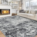 Black & Grey 8x10 Washable Area Rug for Living Room Bedroom Dining Room - Durable Faux Wool