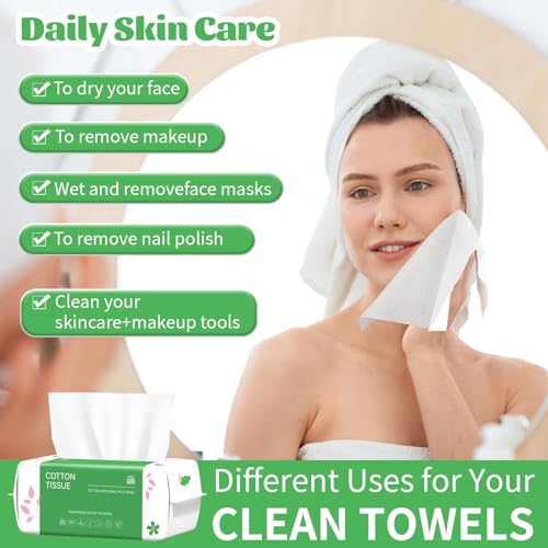 Disposable Face Towels 600 Count Biodegradable Cotton Facial Wipes for Washing & Drying - Pack of 1