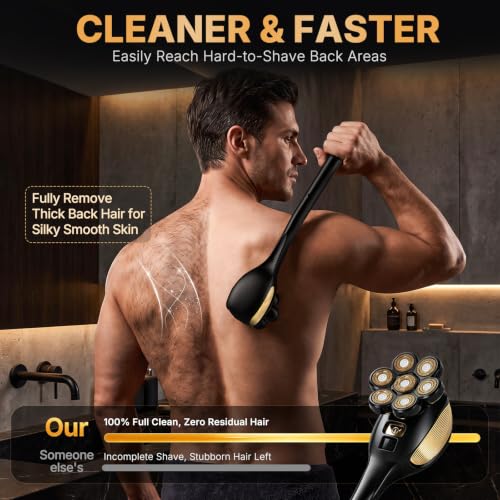 7D Back Shaver for Men 3-in-1 Body Groomer with Long Handle, IPX6 Waterproof