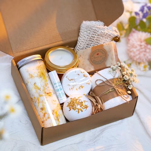 Natural Spa Gift Set for Her, Self Care Package for Women with Citrus and Vanilla, Spa Gift Basket, Wellness Spa Box, Bath and Body Products - Because you're worth it!