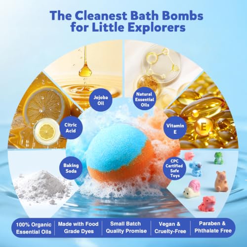 Kids Jungle Bath Bombs with Surprise Animal Toys - Safe, Fun Gift Set