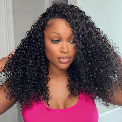 Water Wave Half Wig Human Hair 18 Inch Glueless Natural Black with Adjustable Cap - Beginner Friendly