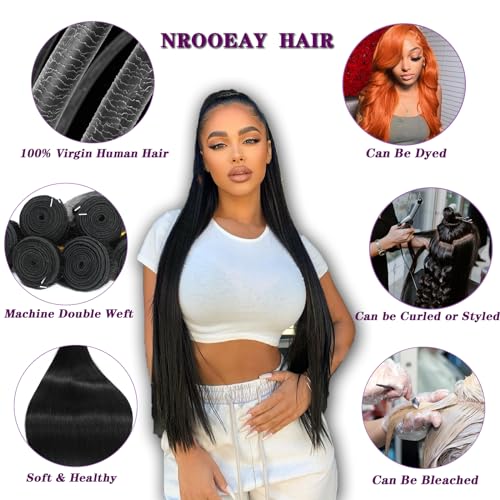 NROOEAY Brazilian Straight Human Hair Bundles 18 Inch Natural Black
