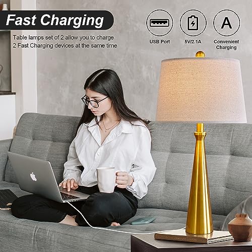 25.75-Inch 3-Way Dimmable Touch Control USB Table Lamp Set of 2 - Gold