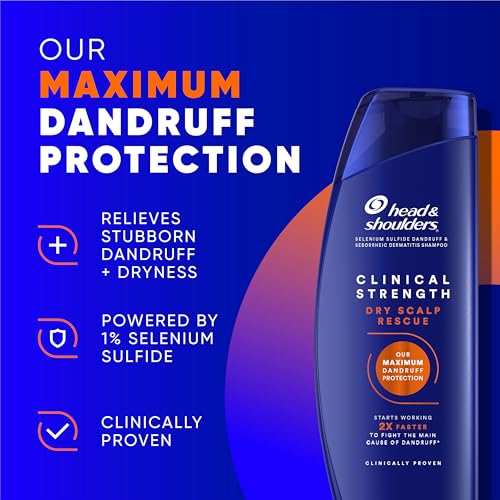 Head & Shoulders Anti-Dandruff Shampoo with 1% Selenium Sulfide, Clinical Strength Dry Scalp Rescue Shampoo Twin Pack, Seborrheic Dermatitis Relief, Dry Scalp 13.5 fl oz Each