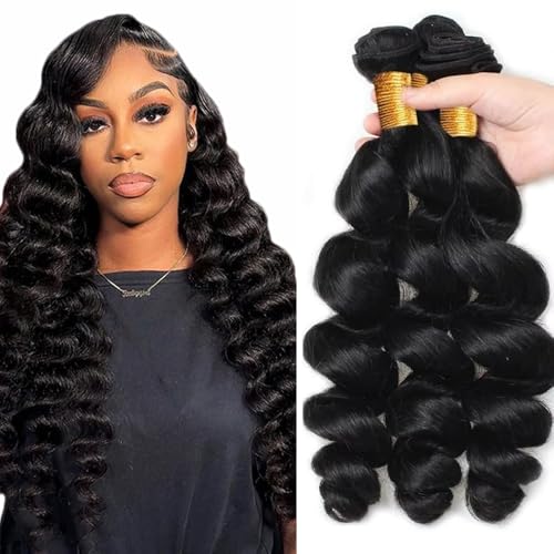 AiPliantfis 12-16 Inch Loose Wave Human Hair Extensions - 3 Bundles, Natural Black