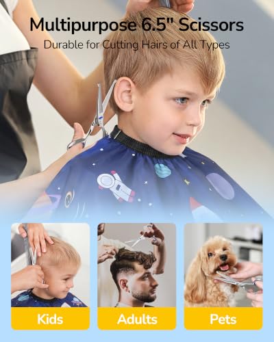 ULG Kids Hair Cutting Scissors Kit - 9-Piece Blue Safety Set for Children