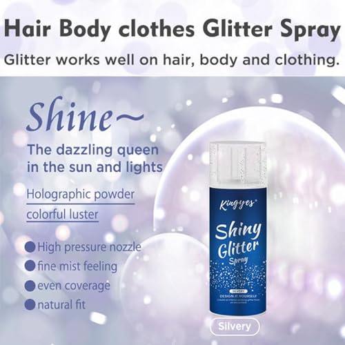 Hair and Body Glitter Spray,120ML Holographic Glitter Highlighter Powder for Clothes, Face Body Shiny Glitter,Long Lasting Quick-Drying Shimmer Mist for Music Festival Rave, Nightclub Party(Silver)