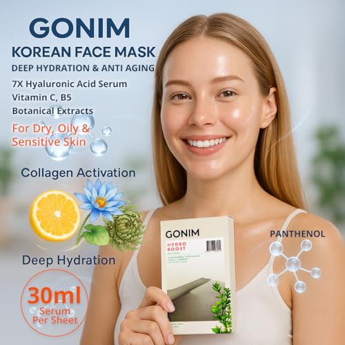 GONIM 10 Pack Korean Hydrating Sheet Masks with Hyaluronic Acid Serum