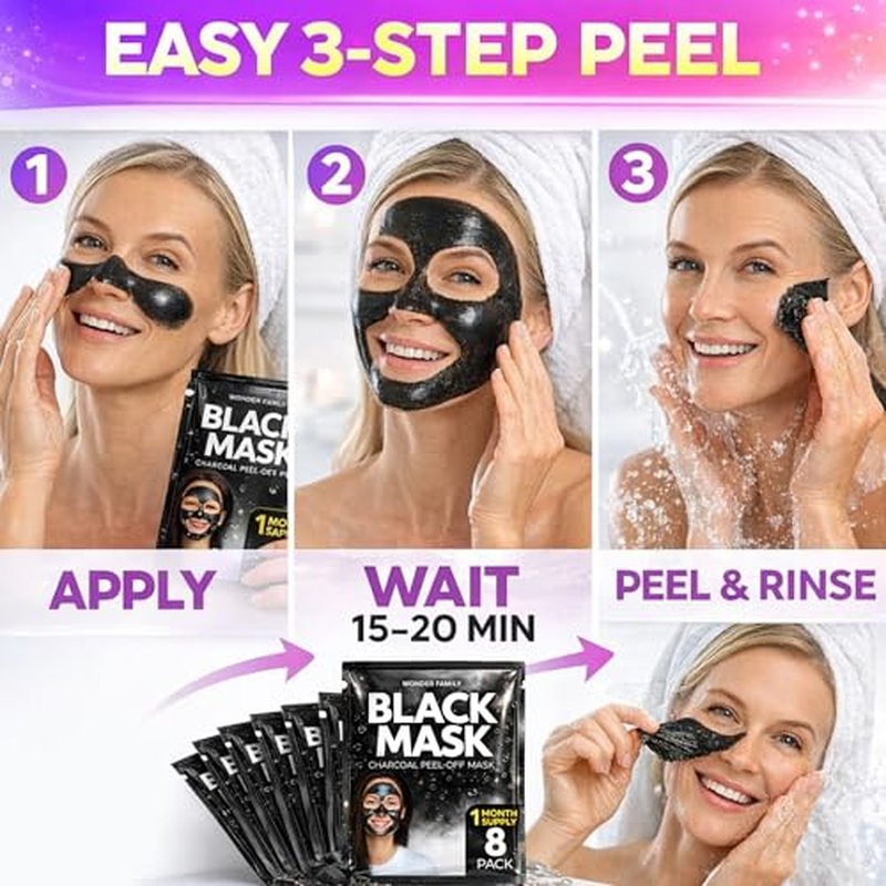 Activated Charcoal Face Masks Skincare 2 pack (16 sachets) - Korean Skin Care Products - Face Mask Peel Off Skin Care - Gently Cleansing Charcoal Face Mask for Men & Women Face Care