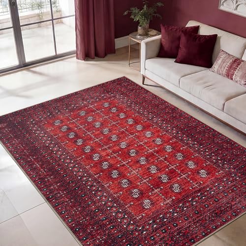 Keen Home Design 4x6 Vintage Washable Area Rug - Red/Burgundy, Non-Slip Low Pile
