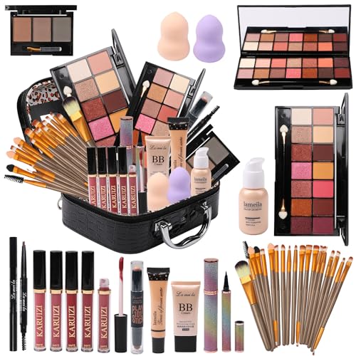 All in One Makeup Kit with Eyeshadow Palette, Lip Gloss & Brushes – DA112 Variation