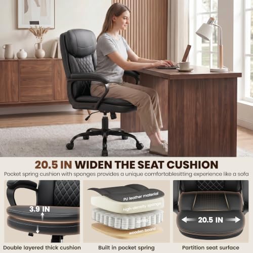Stella Mia Black Leather Office Chair with Dual Back Support - Ergonomic Desk Chair