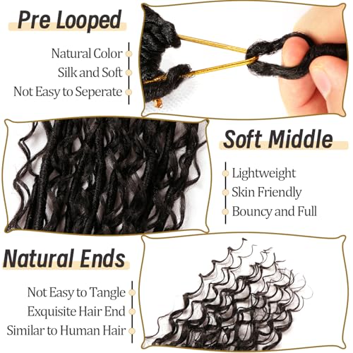 Goddess Faux Locs Crochet Hair 18 Inch - Boho Soft Locs for Black Women, Pack of 8, #1B Variation