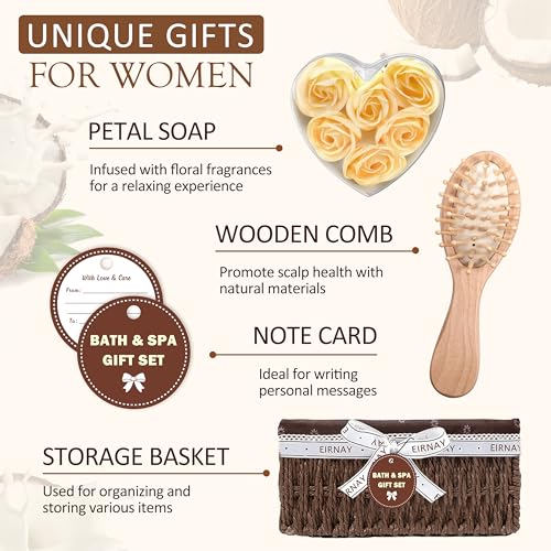 Spa Gift Set for Women - Coconut Vanilla Self Care Basket with Shower Gel & Bath Products