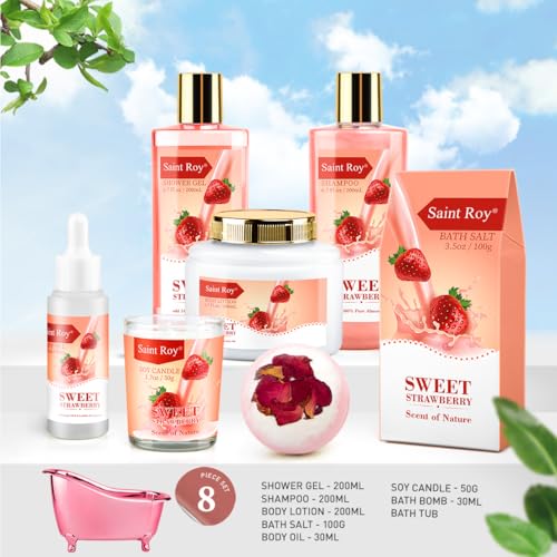 Strawberry Spa Gift Basket Set for Women - Bath & Body Care Kit
