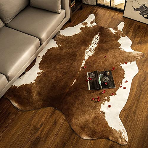 BENRON Faux Cowhide Rug Caramel 5'2" x 6'3" Irregular Cow Print Home Decor