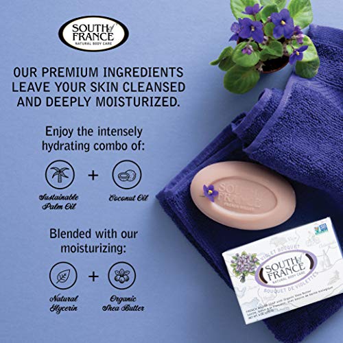 Violet Scented Triple-Milled French Body Soap with Shea Butter - 6 oz Bar (Pack of 4) | Vegan & Non-GMO