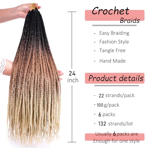 Pre Loop Goddess Box Braids Crochet Hair - Ombre Golden Blonde 24 Inch - T1B/27/613# - 6 Packs