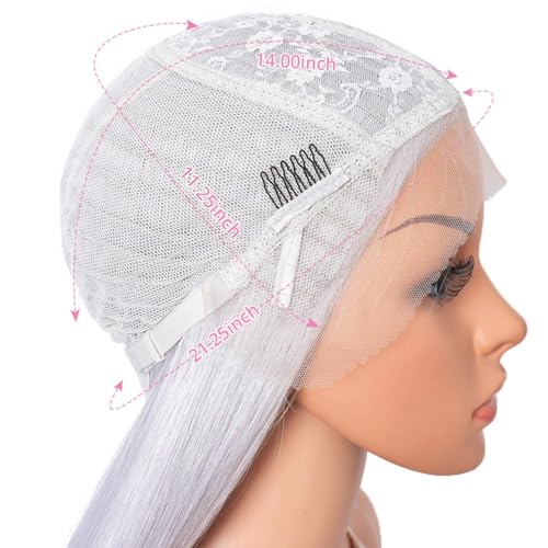 Mid-Part Silver White Purple Long Straight Synthetic Wig - Thistle Variation