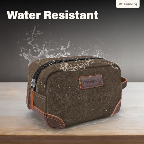 Emissary Men's Toiletry Bag - Coffee Canvas Leather Travel Dopp Kit