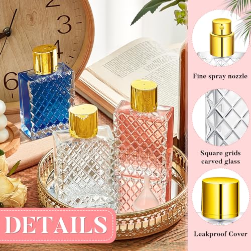 Zhehao 10 Pcs 100ml 3.4 oz Glass Perfume Bottles Refillable Fine Mist Atomizer Spray Bottle with 10 Funnel Filler Empty Portable Perfume Atomizer Clear Essential Oil Container with Sprayer (Gold)