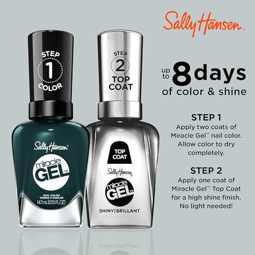 Sally Hansen Miracle Gel Salon Quality Nail Polish | Gel-Like Formula, Two-Step System, No UV Light Needed, Long Lasting | Opaque, Glossy | 676 Jealous Boyfriend | Dark Green Nail Polish