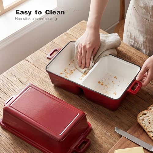 Red Double Dutch Oven for Sourdough Bread Baking - Enameled Cast Iron