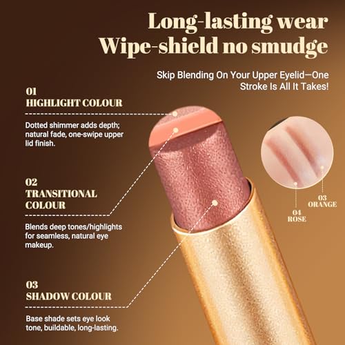 Vevivia 2pcs 3 Color Eyeshadow Stick,Waterproof Glitter Highlighter Stick, Long Lasting Creamy Eye Shadow, with Vitamin E Makeup for Day & Night Look, 1.13 Oz (Shimmer rose+Shimmer orange)