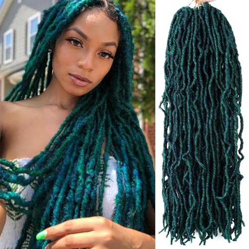 VIOLET 18 Inch Faux Locs Crochet Hair - 6 Packs M1B/Green, Soft Natural Synthetic Extensions