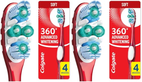 Colgate 360 Advanced Whitening Soft Toothbrush Pack - 8 Count, Gentle Oral Cleaning