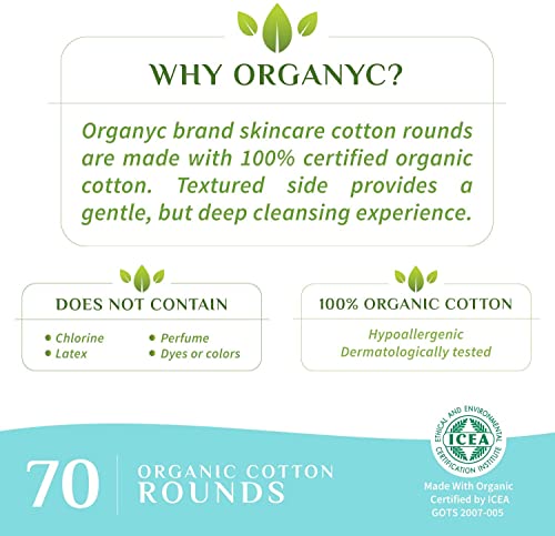 Organyc 100% Organic Cotton Rounds Pack of 6 – Biodegradable, Sensitive Skin-Friendly Makeup Removers