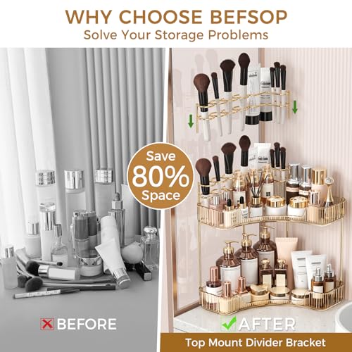 Corner Bathroom Counter Organizer 2-Tier Makeup Storage - Gold