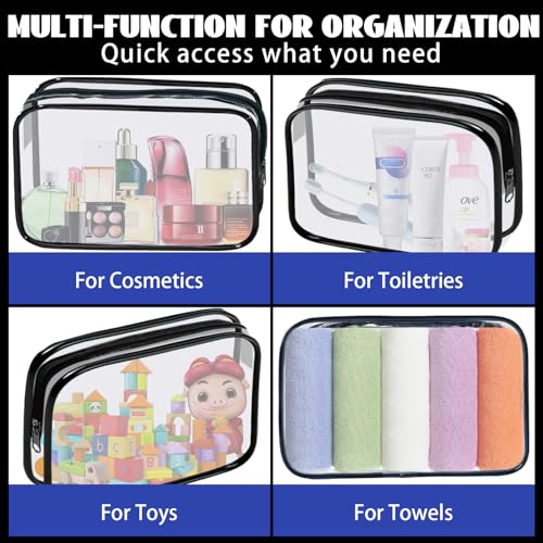 16 Pack Waterproof TSA Approved Cosmetic Toiletry Bags - Black Large