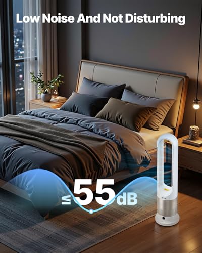 26in Bladeless Tower Fan with Heating & Cooling, 8-Speed Oscillating Floor Fan, Remote Control