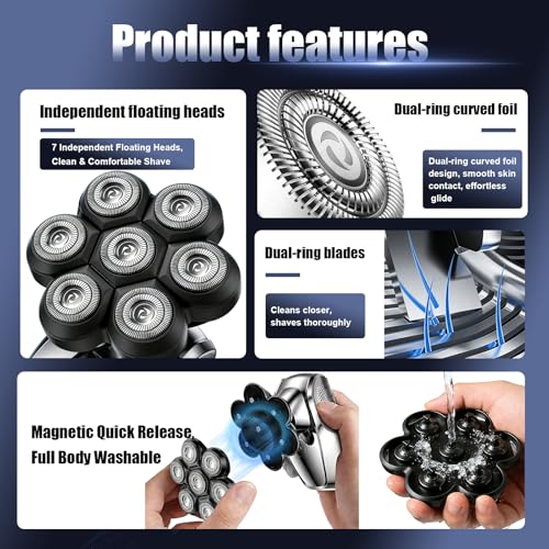 Velurie 7D Floating Shaver Replacement Heads for SHPAVVER/Wyklaus/Cyruzi - Black03 3Pack