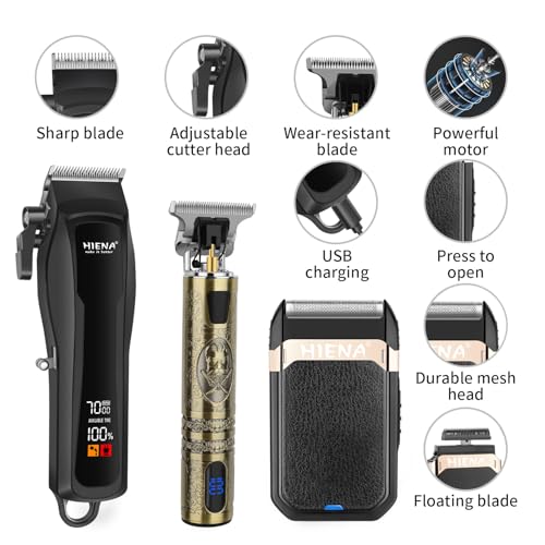 HIENA PRO Professional Cordless Hair Clippers for Men, T-Blade Beard Trimmer & Foil Shaver Set, Barber Clipper Hair Cutting Grooming Kit, Barber kit