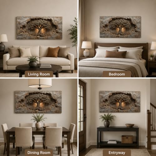 Large Tree of Life Canvas Wall Art 24x48 Inches - Rustic Home Decor