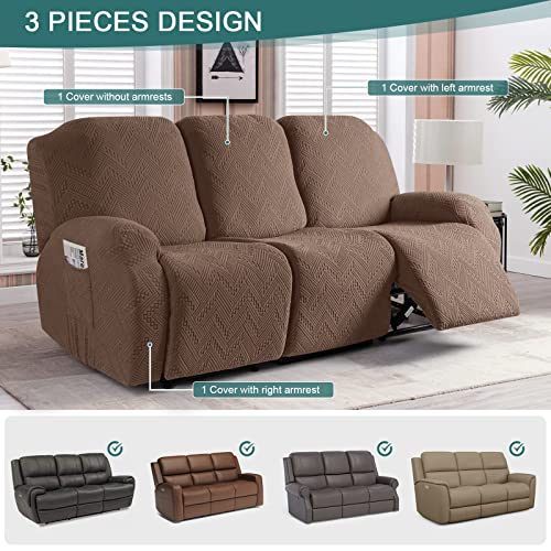 Recliner Couch Cover 3 Seater Brown - Soft Stretch Sofa Slipcover with Pockets