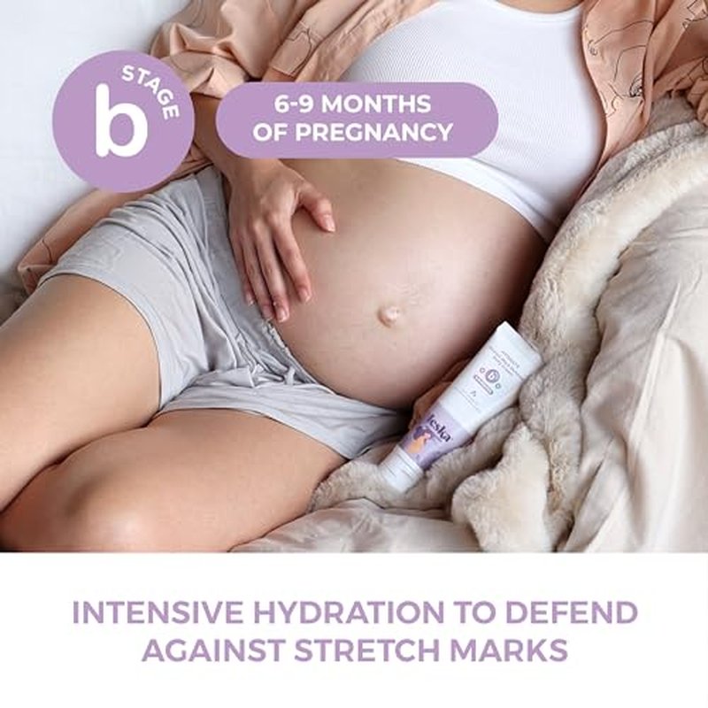 Leska Maternity Stretch Mark Cream | STAGE B: HYDRATE Stretch Mark Defense Belly Cream (Pregnancy Months 6-9) | Part of a Complete 3-Stage Pregnancy Skincare System | New Mom Gifts (4oz)