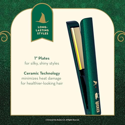 Conair Wicked Elphaba 1-Inch Flat Iron with Light-Up Technology - Travel Hair Straightener