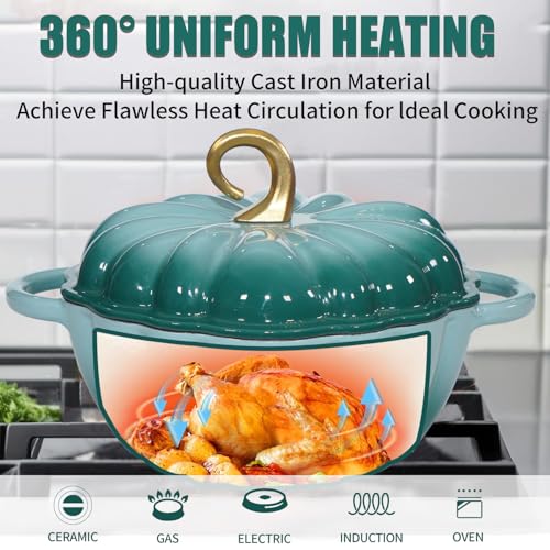 Cyan Pumpkin Enameled Cast Iron Dutch Oven 4.5QT with Lid & Handles